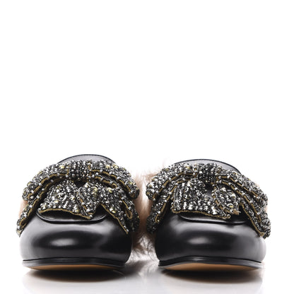 Gucci Malaga Kid Fur Crystal Bow Embroidered Womens Princetown Slippers 38 Black 2 of 10