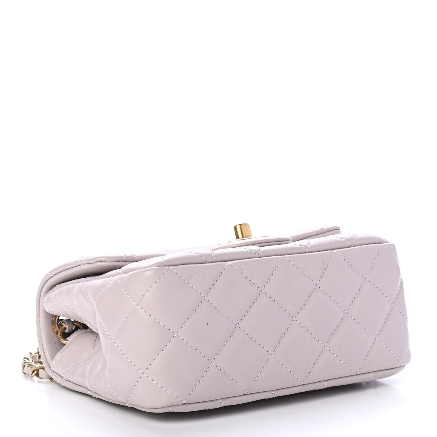 Lambskin Quilted Mini Pearl Crush Flap Light Purple
