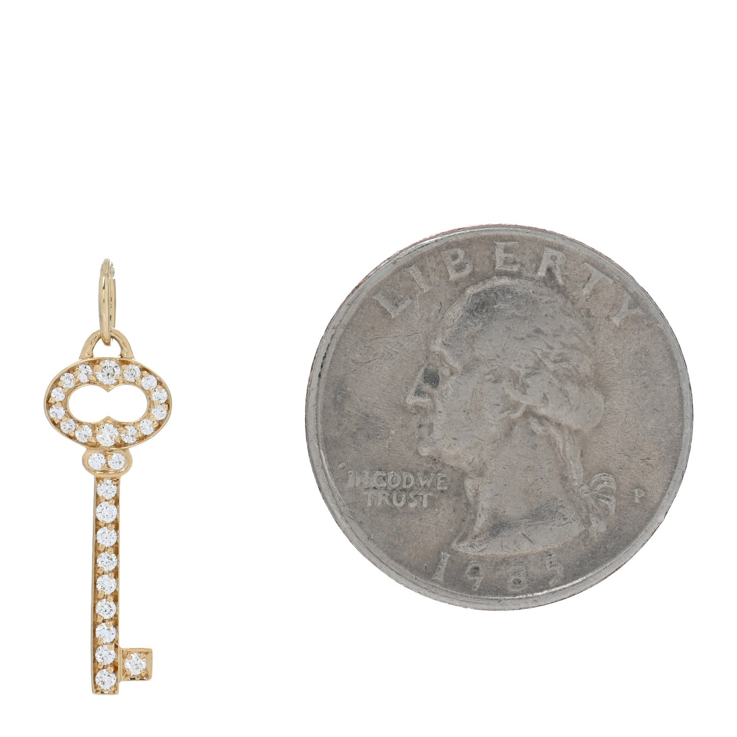18K Yellow Gold Diamond Mini Vintage Oval Key Pendant