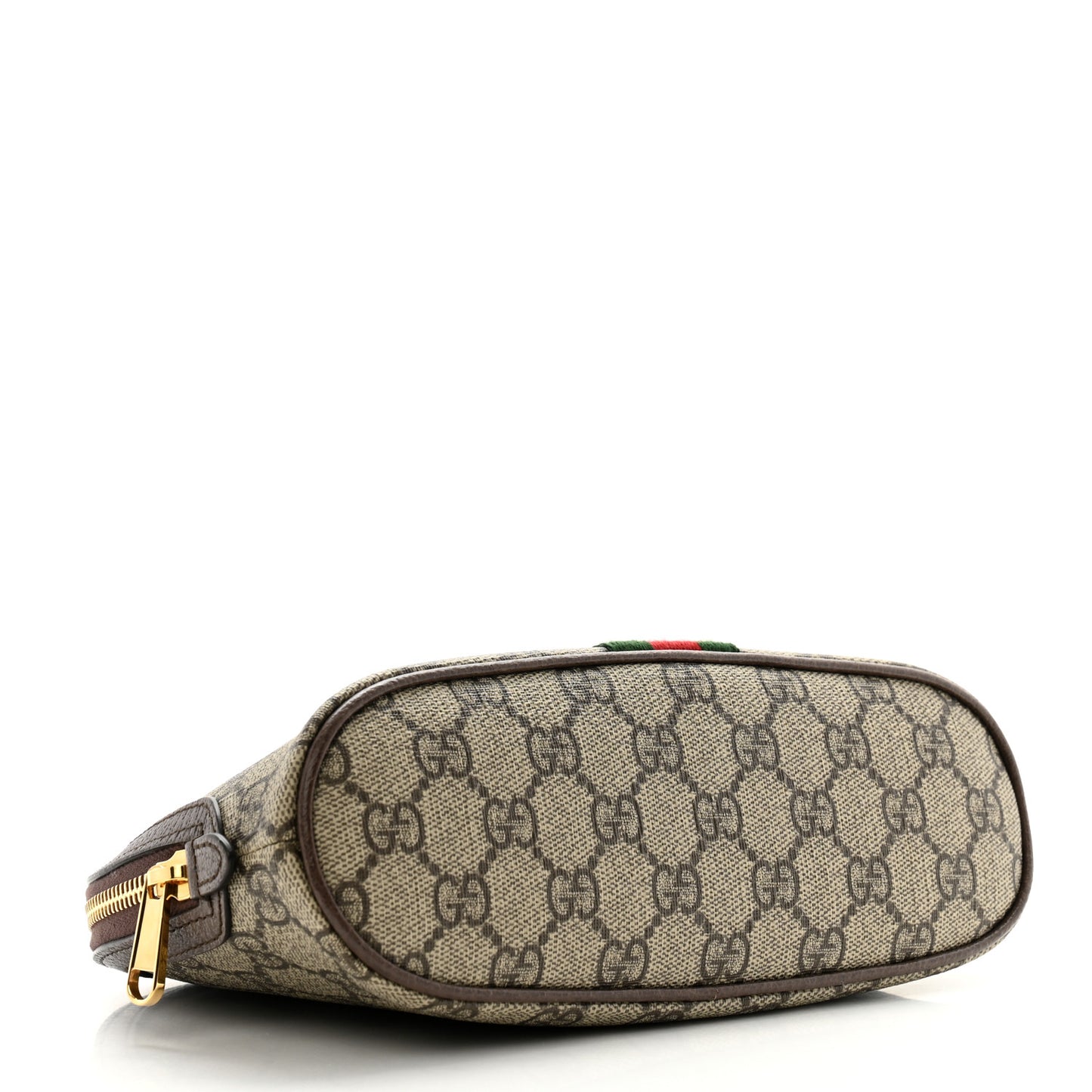 GG Supreme Monogram Textured Calfskin Web Large Ophidia Cosmetic Case Beige Ebony New Acero