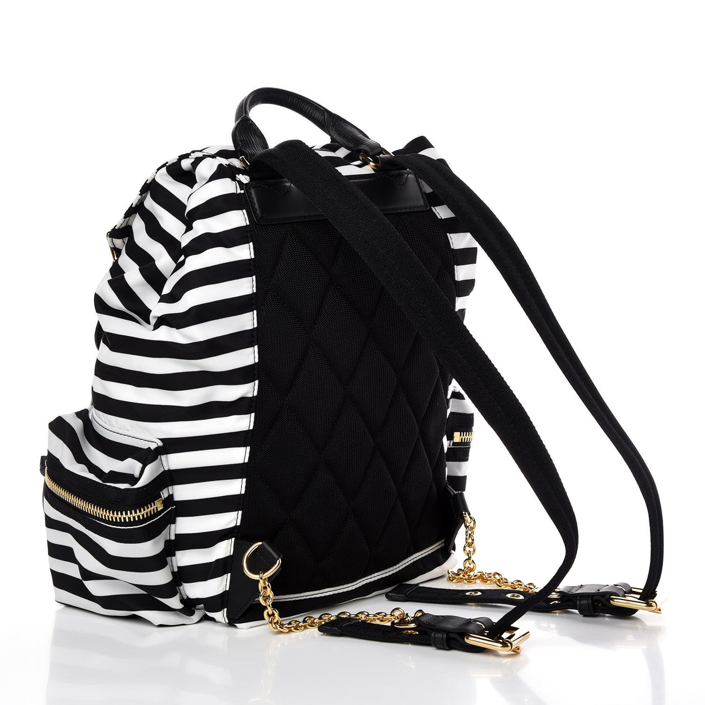 Nylon Striped Medium Rucksack Backpack Black White