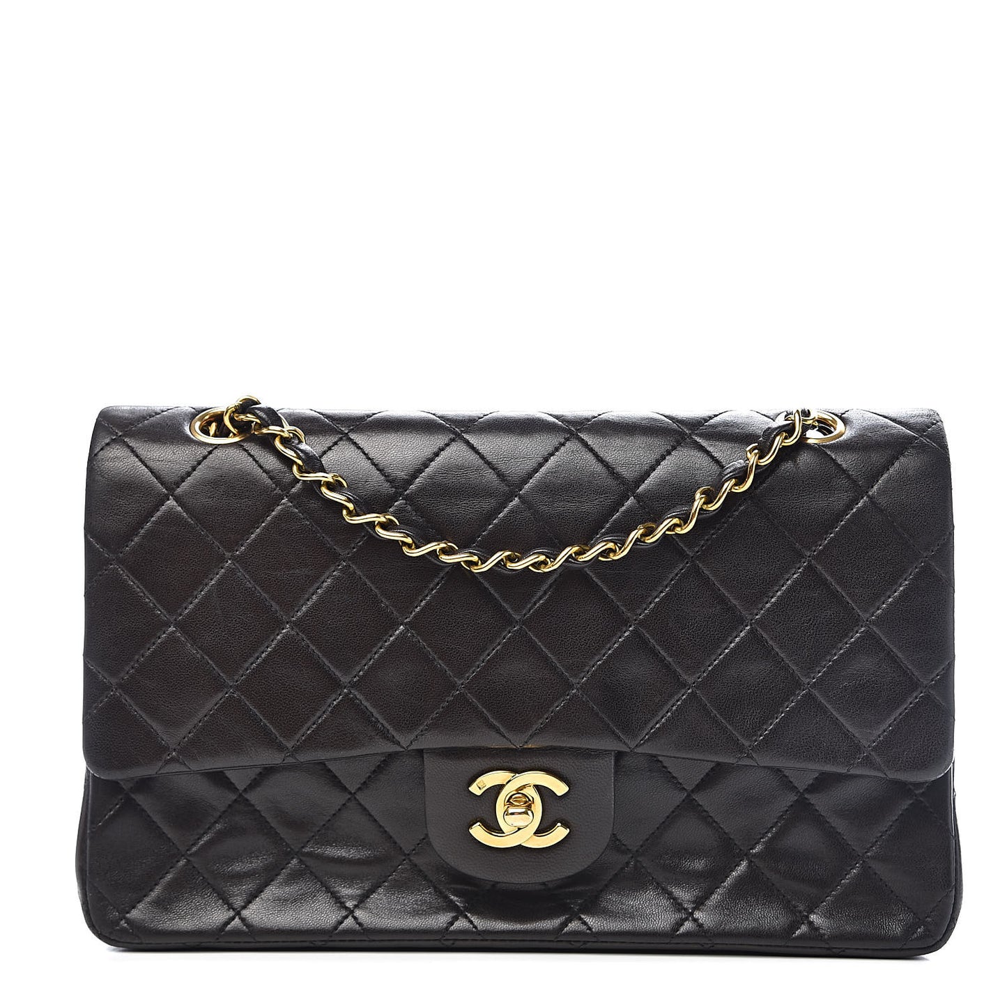 Lambskin Quilted Medium Double Flap Black