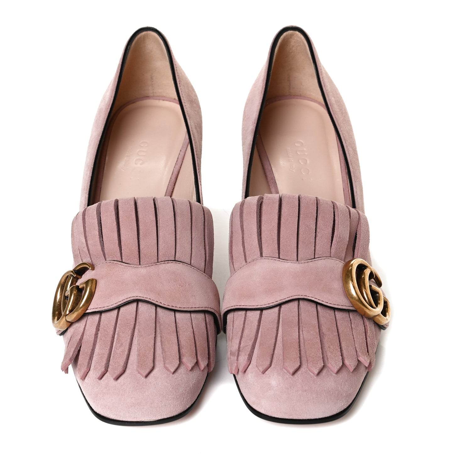 Kid Scamosciato GG Marmont Fringe 50mm Loafer Pumps 35 Crystal Pink