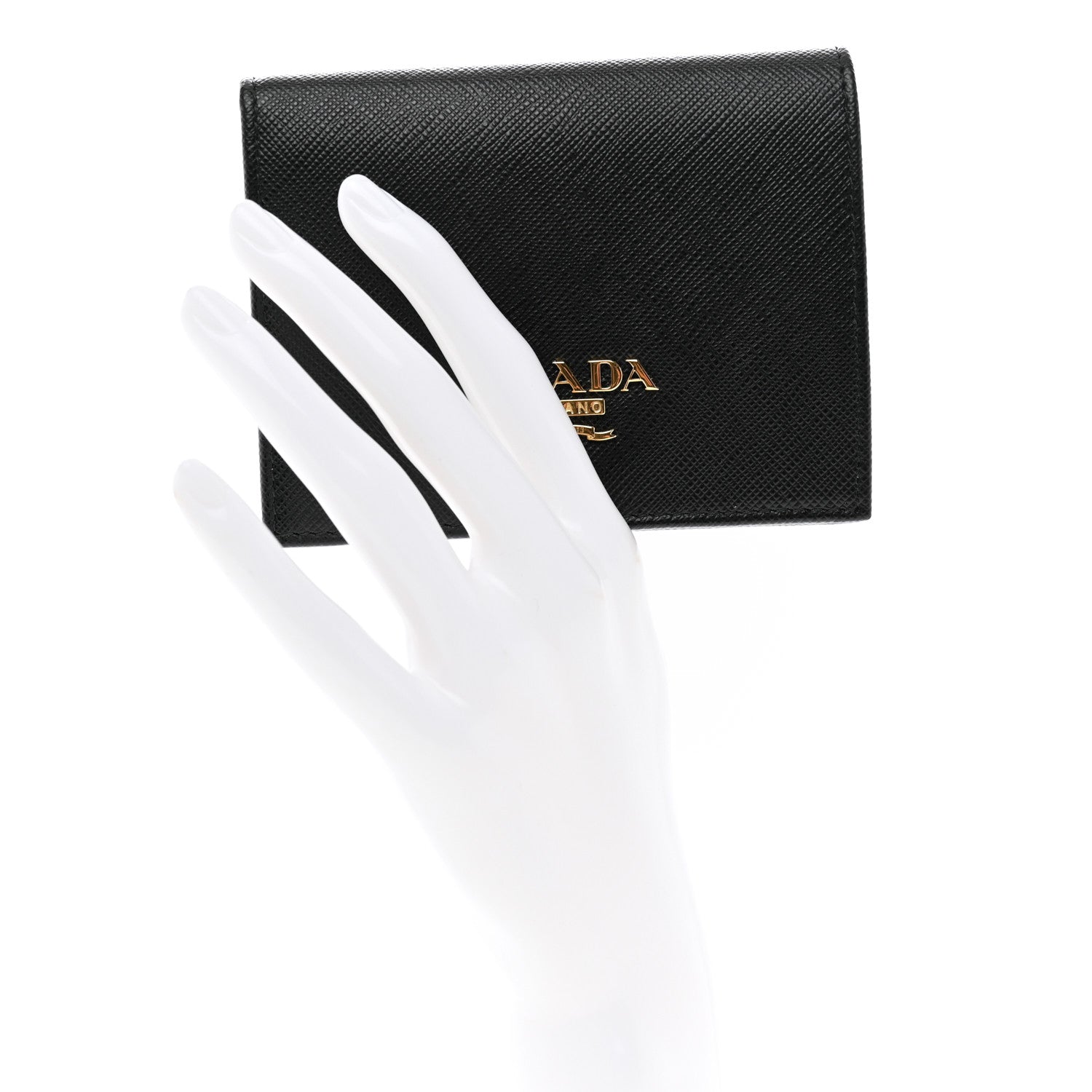 Prada Saffiano Metal Bi-Fold Wallet Black 2 of 7