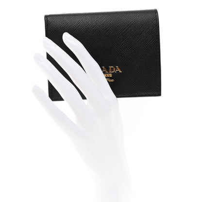 Prada Saffiano Metal Bi-Fold Wallet Black 2 of 7