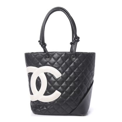 Chanel Calfskin Quilted Medium Cambon Tote Black White 1 of 15