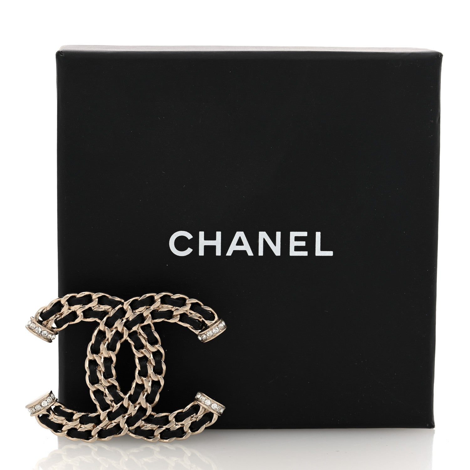 Chanel Lambskin Crystal CC Chain Brooch Black Gold 4 of 4