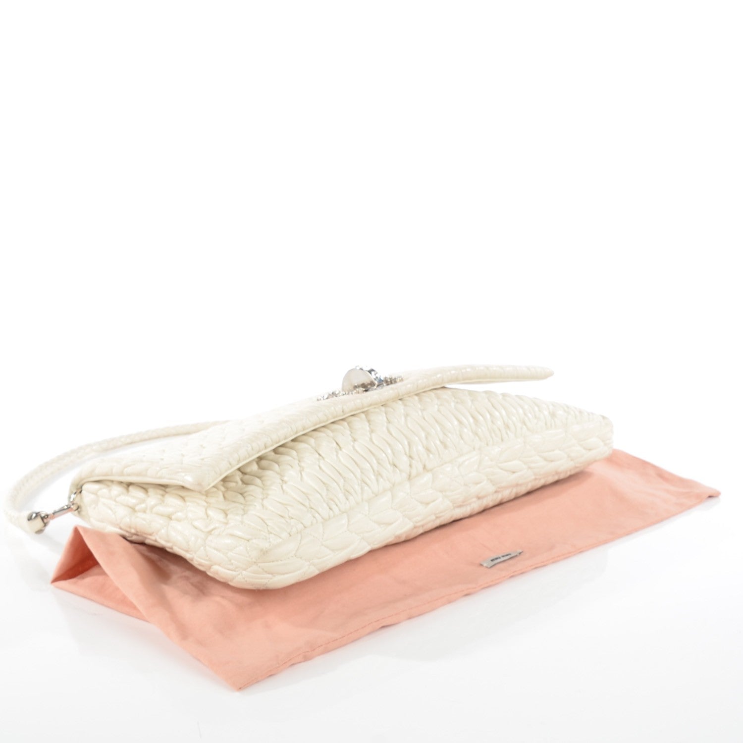 Miu Miu Nappa Matelasse Crystal Flap Clutch Bianco 5 of 10