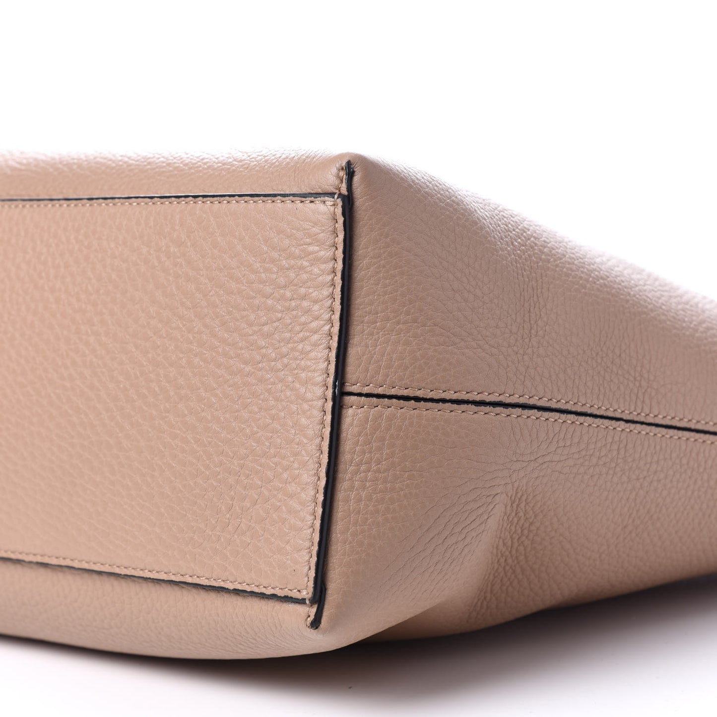 Grained Calfskin Rockstud Shoulder Tote Beige