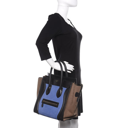 Celine Nubuck Smooth Calfskin Mini Tri-Color Luggage Royal Blue 2 of 10