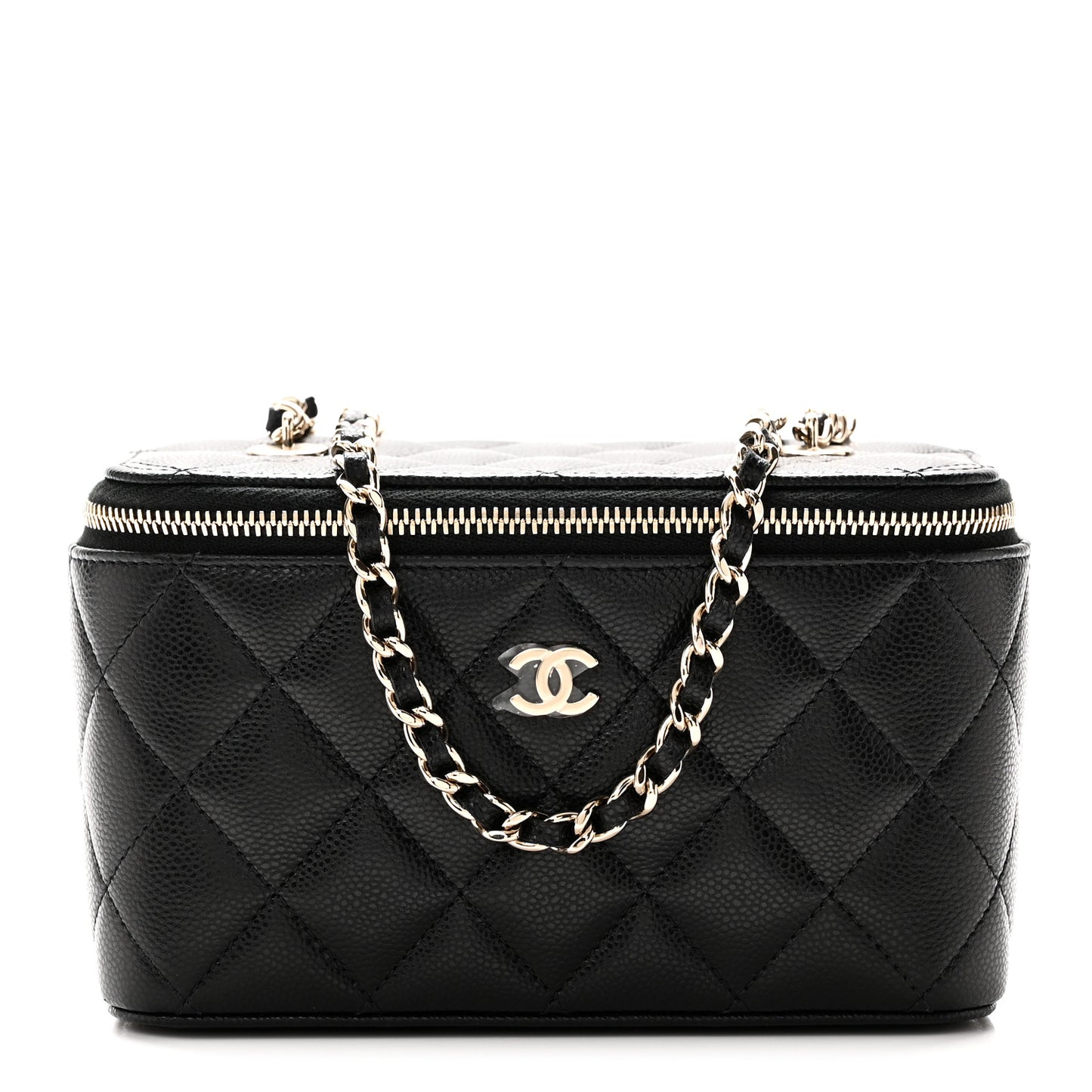 Caviar Quilted Small Vanity Case With Chain Black Black