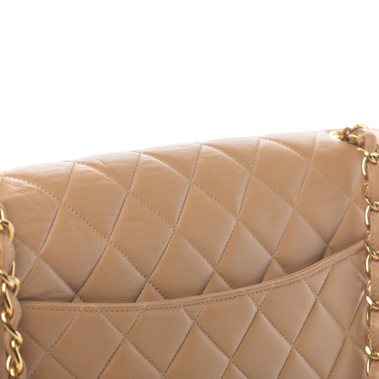 Lambskin Quilted Maxi Single Flap Beige