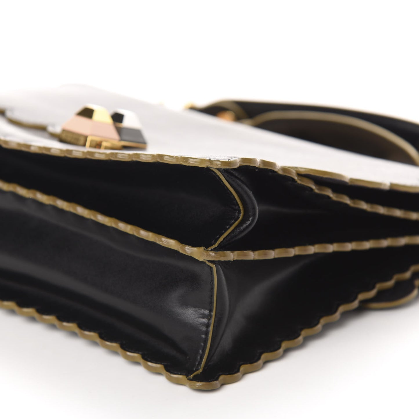 Vitello Liberty Scalloped Studded Kan I Shoulder Bag Black