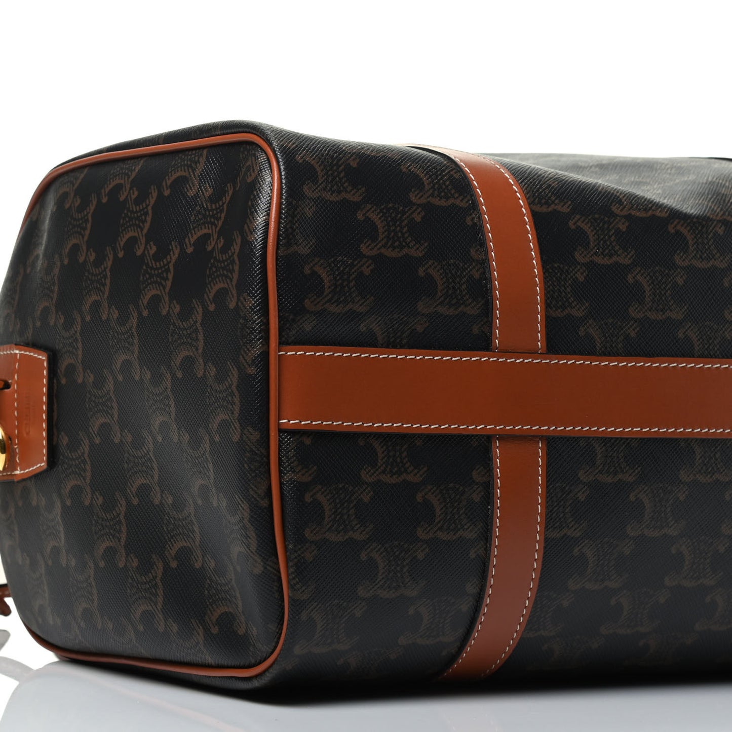 Triomphe Canvas Calfskin Boston Bag Tan