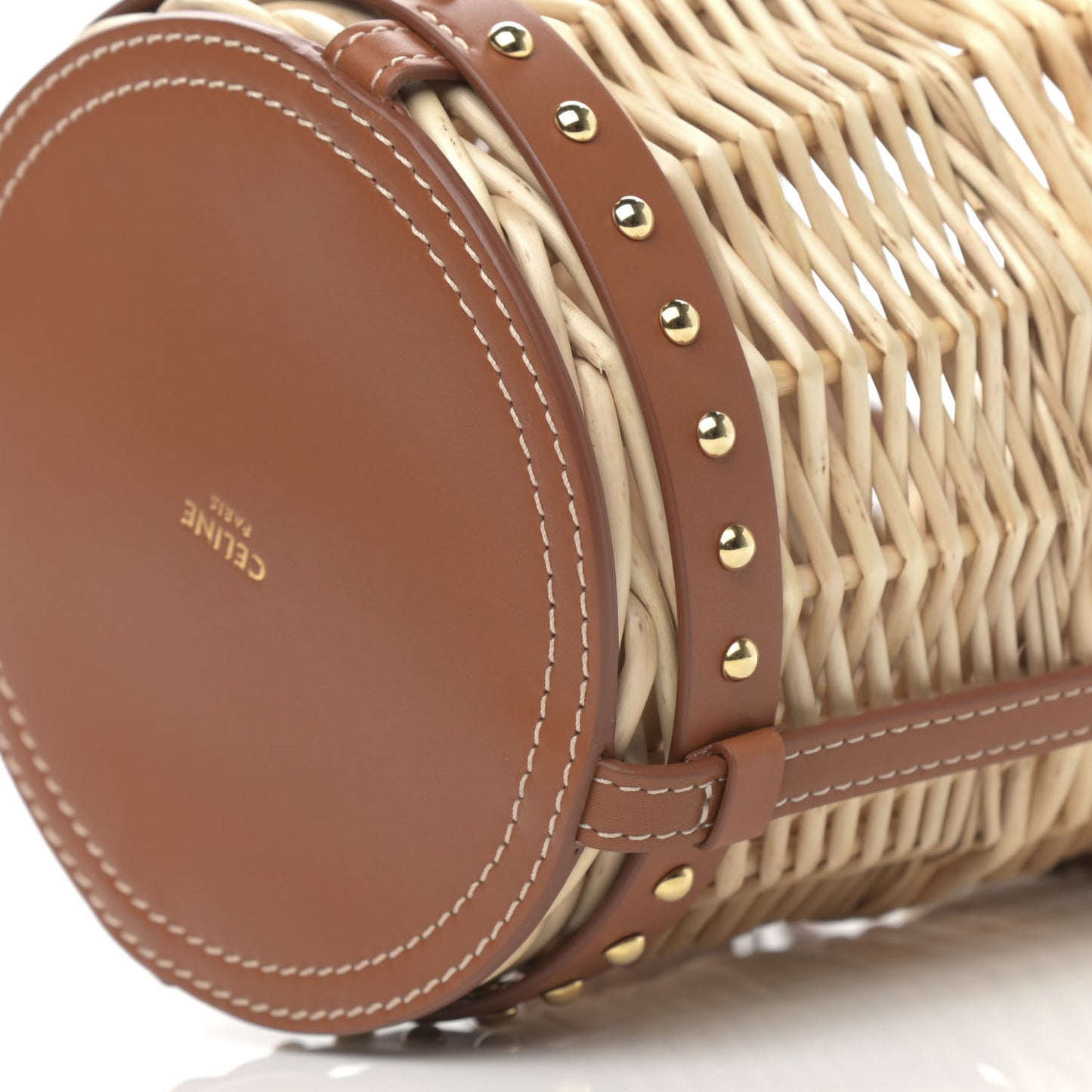 Wicker Calfskin Mini Panier Bucket Bag Natural Tan