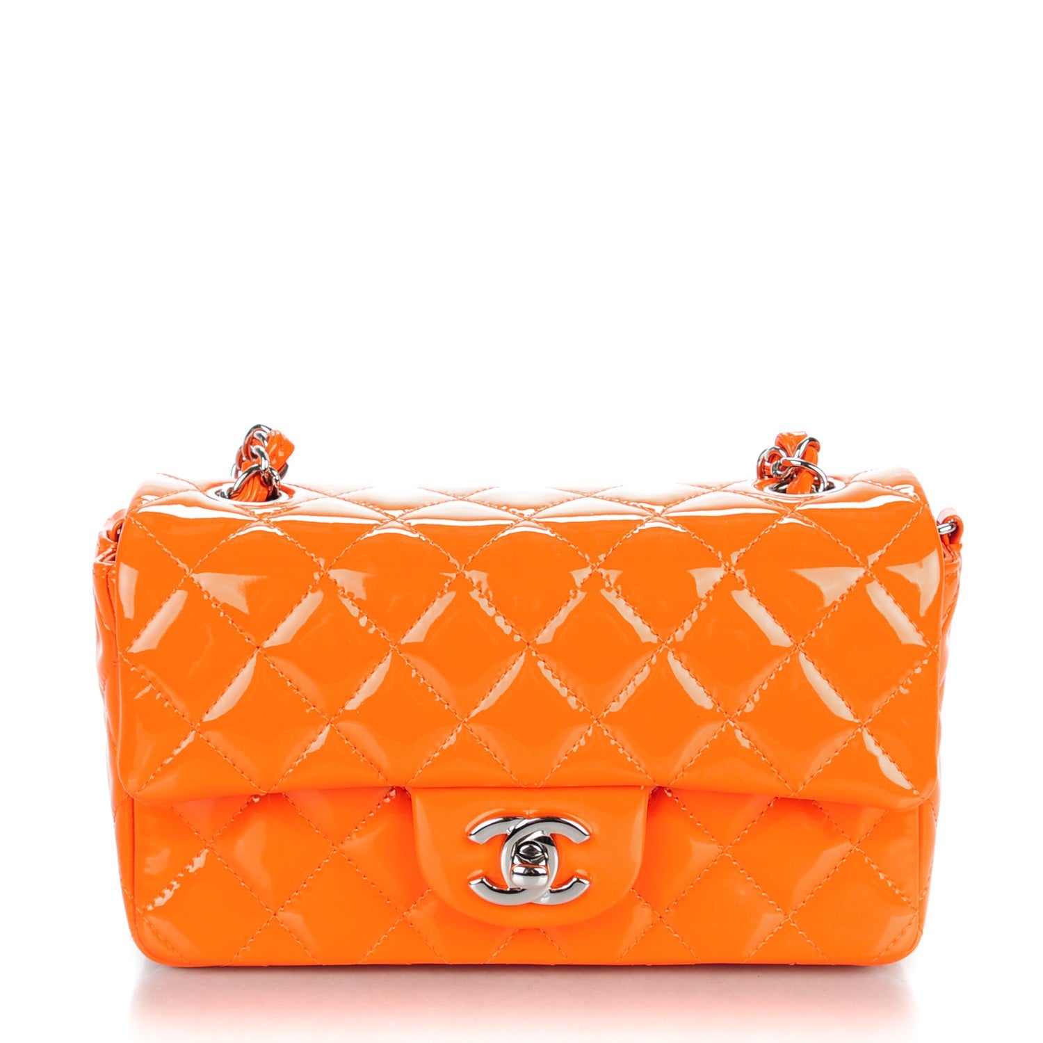 Chanel Patent Quilted Mini Rectangular Flap Orange 1 of 8