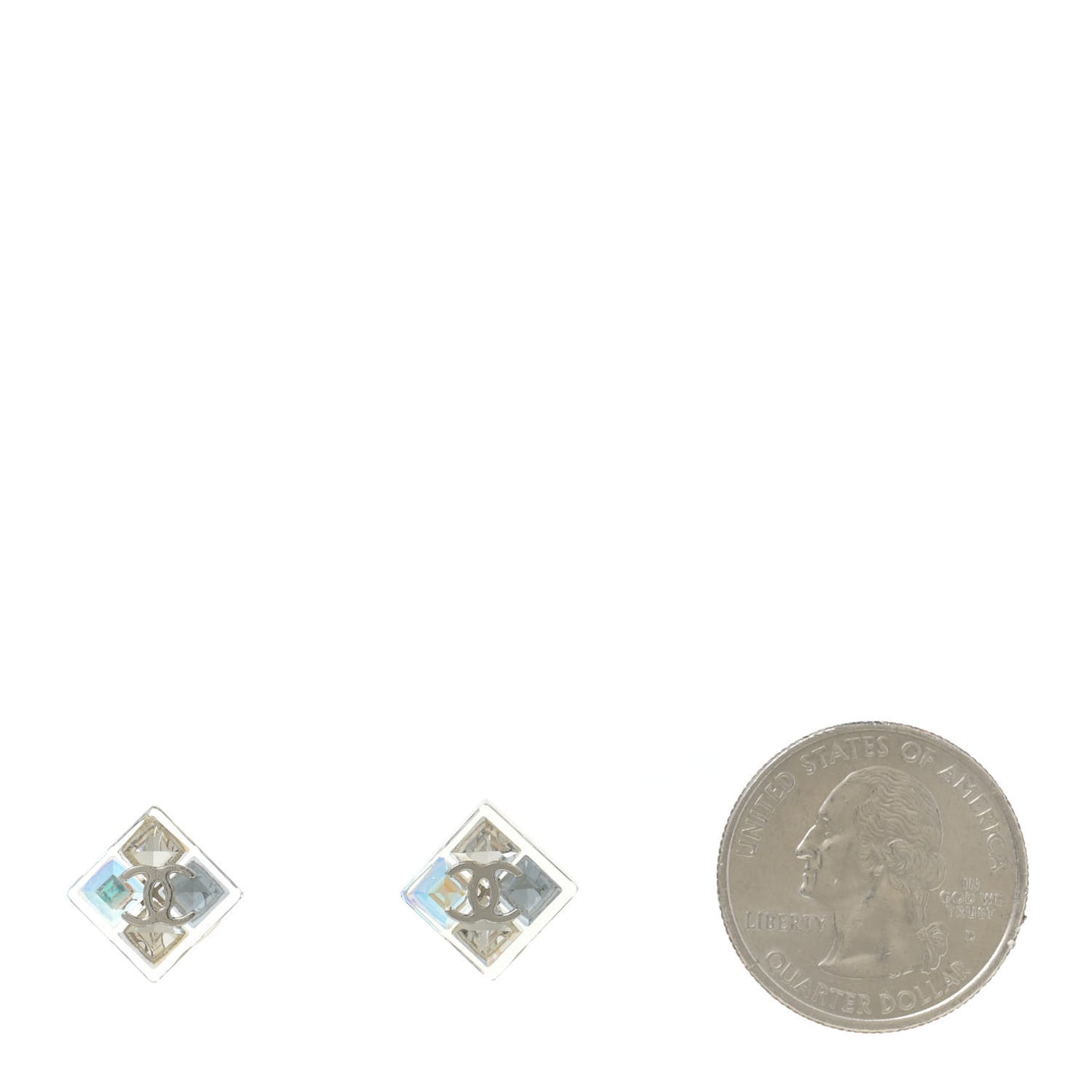 Transparent Resin Iridescent Crystal CC Cube Earrings Silver