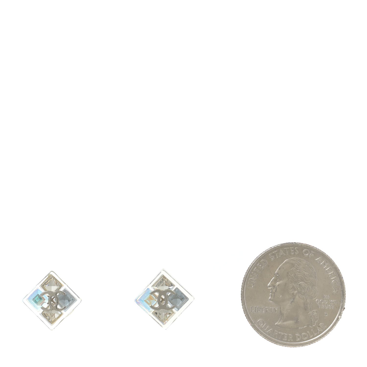 Chanel Transparent Resin Iridescent Crystal CC Cube Earrings Silver 2 of 4