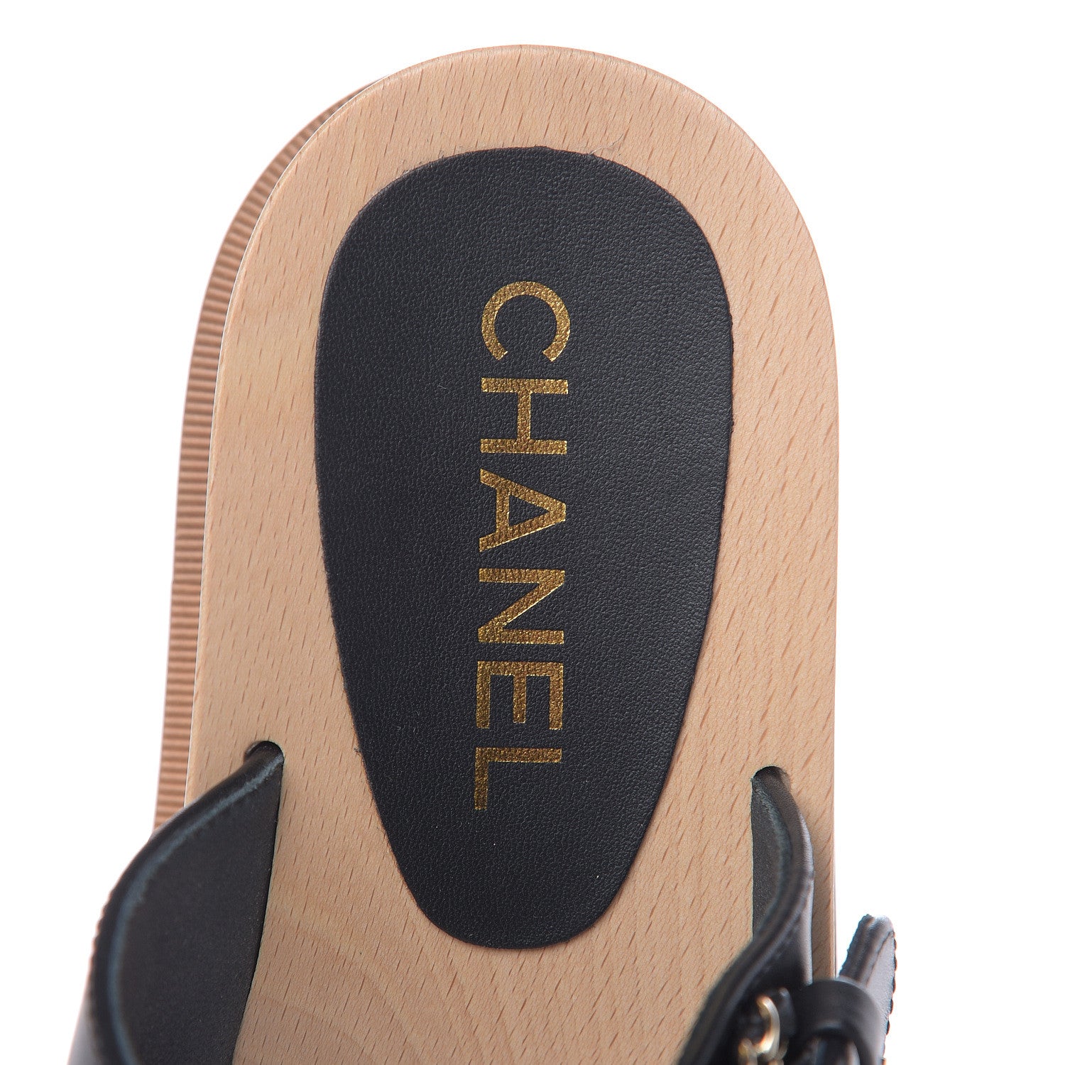 Chanel Calfskin Wood Buckle Sandals 37 Black 8 of 10