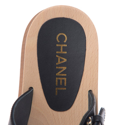 Chanel Calfskin Wood Buckle Sandals 37 Black 8 of 10