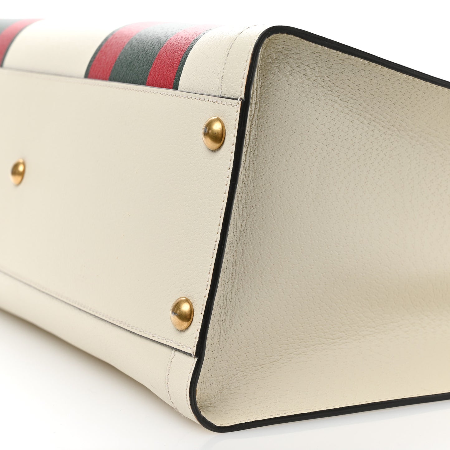 Textured Dollar Calfskin Web Stripe Studded Maxi Diana Tote Bag White Multicolor