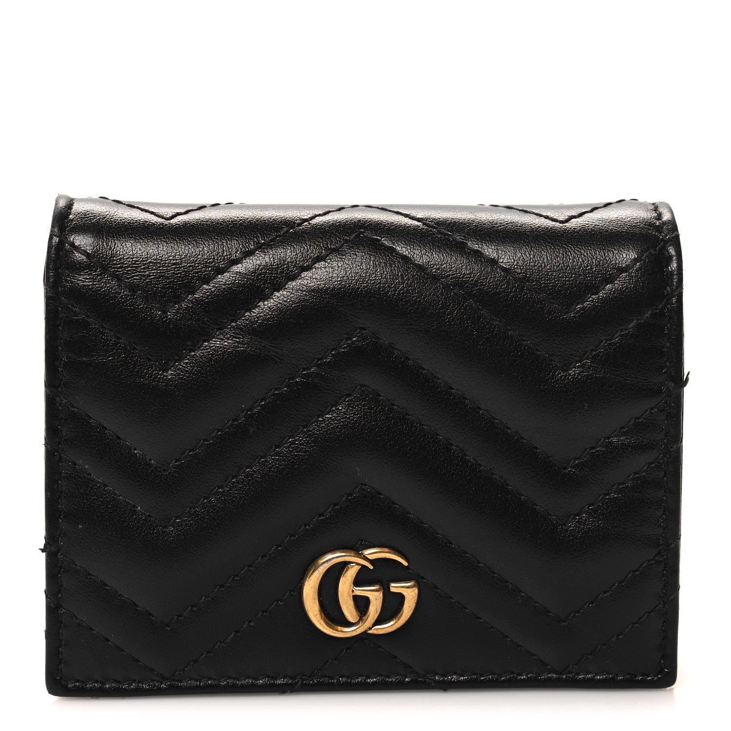 Gucci Calfskin Matelasse GG Marmont Card Case Wallet Black 1 of 11