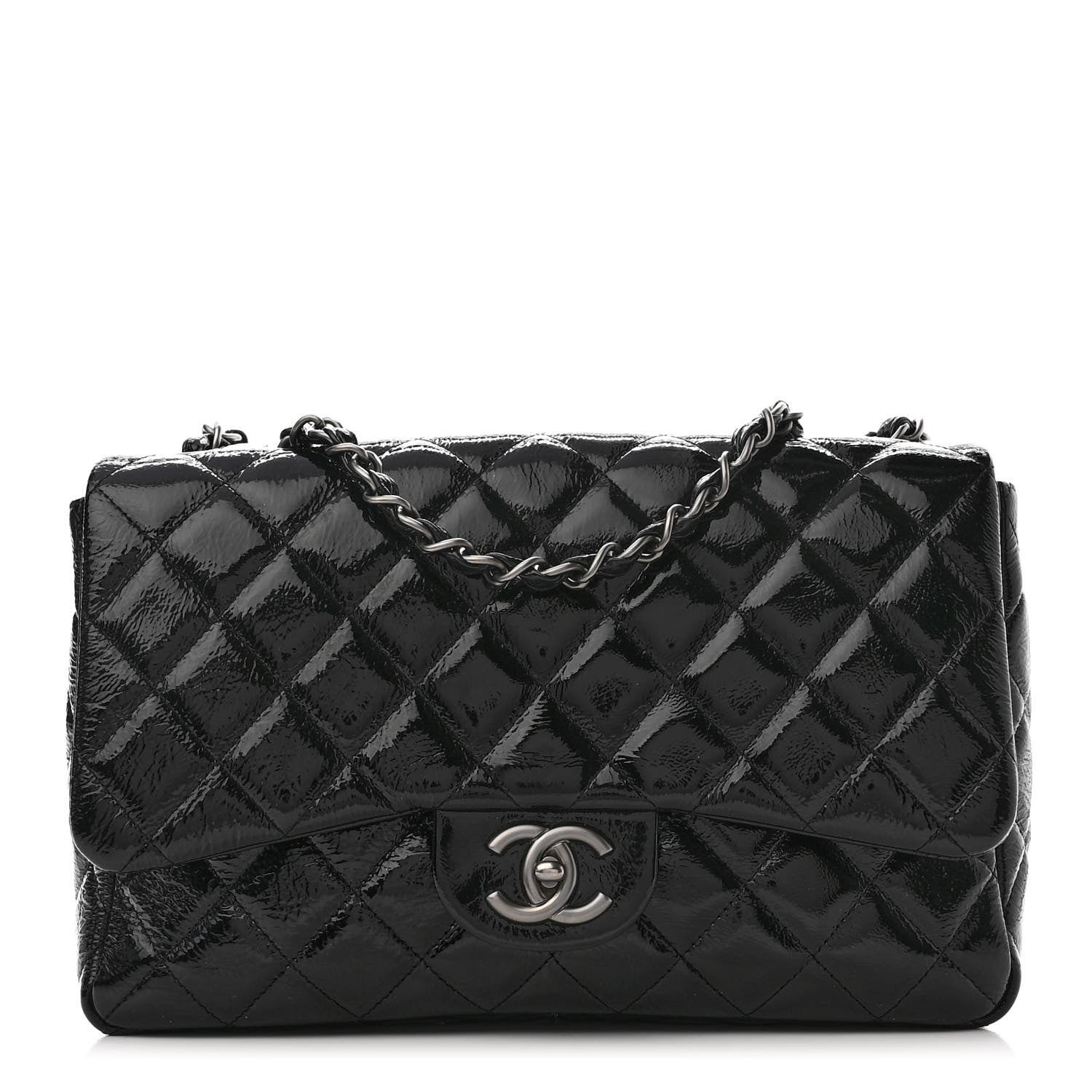 Chanel Crinkled Patent Quilted Jumbo Single Flap Black 1 of 11