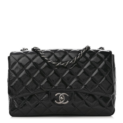Chanel Crinkled Patent Quilted Jumbo Single Flap Black 1 of 11