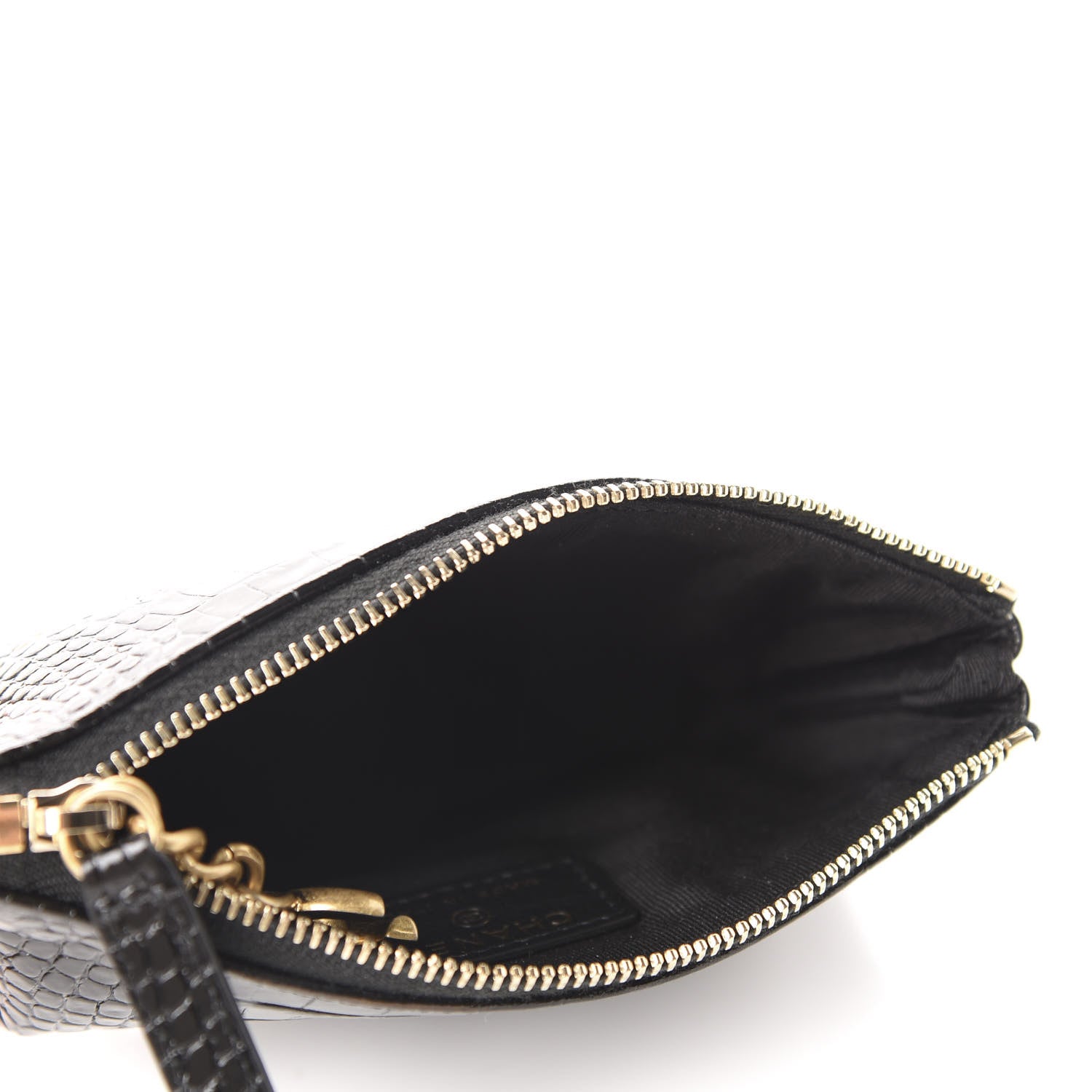 Chanel Calfskin Crocodile Embossed Cocodile Cosmetic Case Black Gold 5 of 8