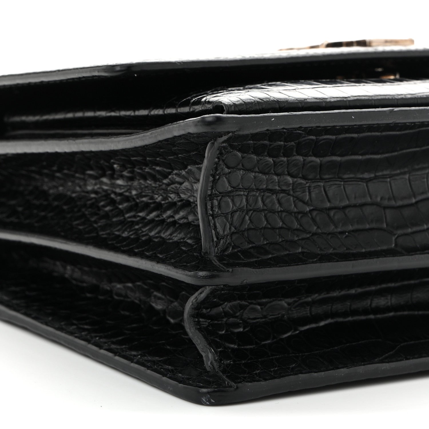 Saint Laurent Calfskin Crocodile Embossed Medium Monogram Sunset Black 8 of 9