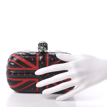 Alexander McQueen Patent Calfskin Britannia Skull Box Clutch Red Black 2 of 7