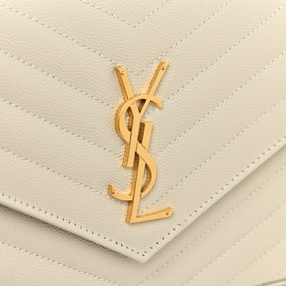 Saint Laurent Grain De Poudre Matelasse Chevron Monogram Chain Wallet Crema Soft 13 of 14