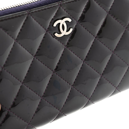 Chanel Patent Quilted Small Zip Around Wallet Dark Purple 10 of 13