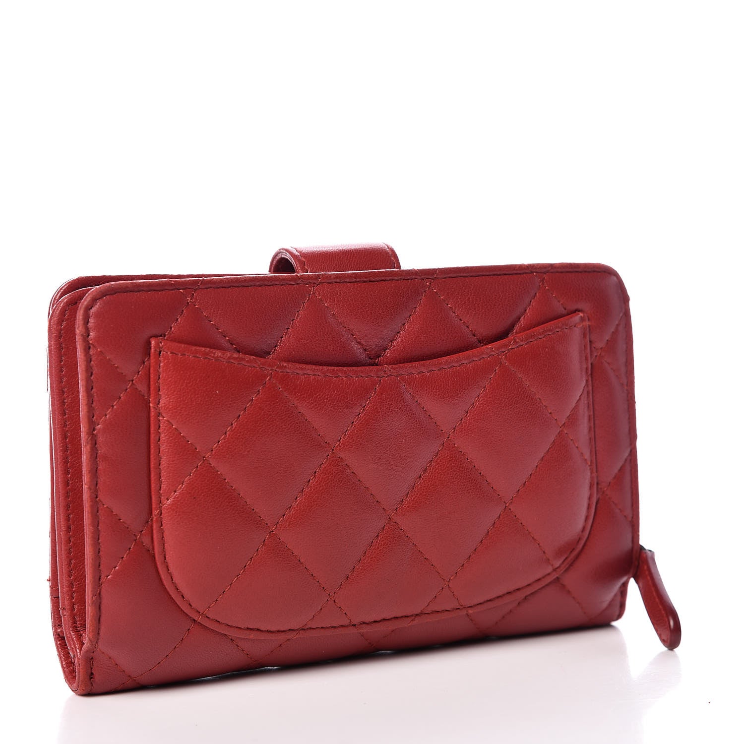 Chanel Lambskin Quilted Zipped Pocket Wallet Red 3 of 15