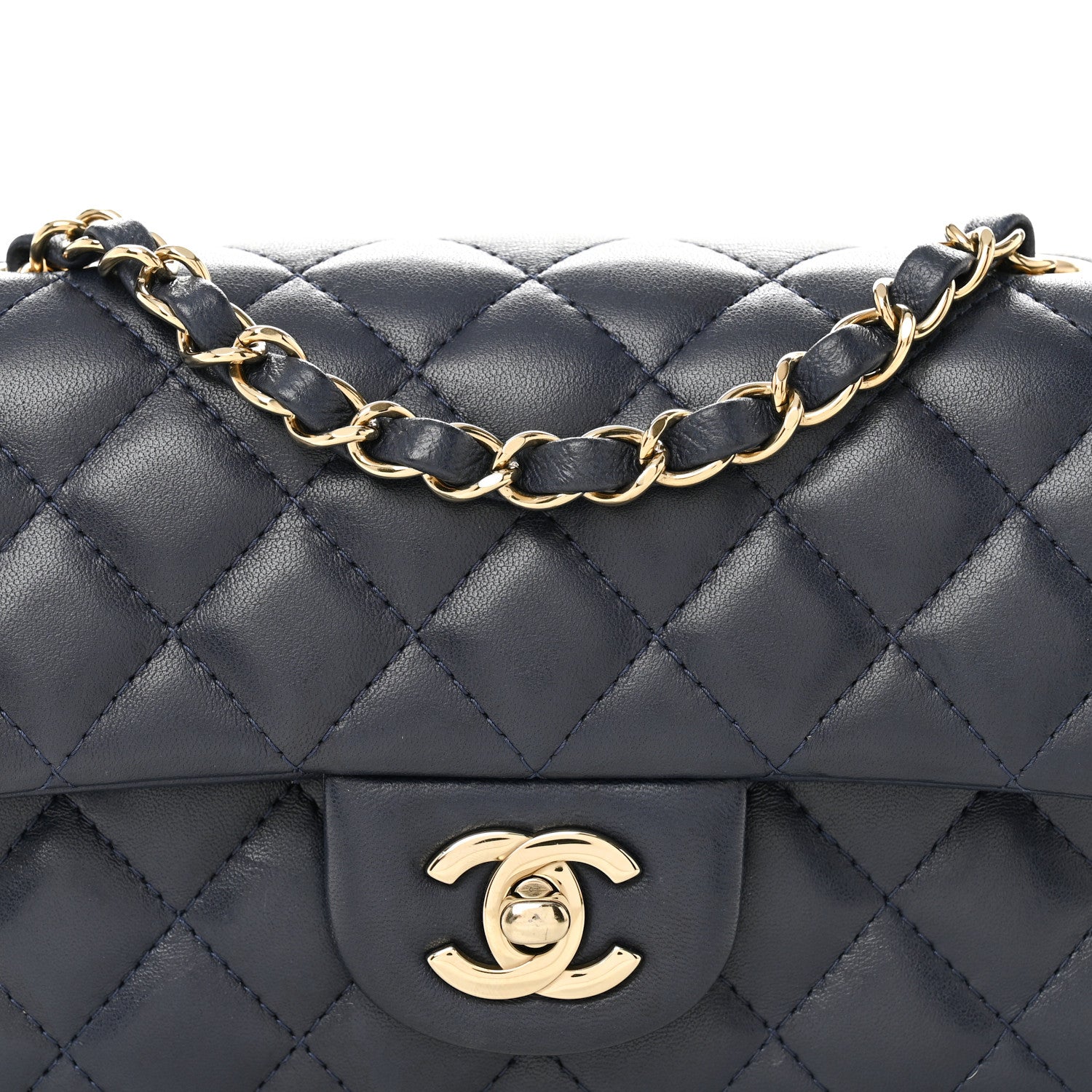 Chanel Lambskin Quilted Mini Rectangular Flap Dark Navy Blue 8 of 13