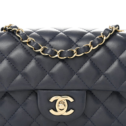 Chanel Lambskin Quilted Mini Rectangular Flap Dark Navy Blue 8 of 13