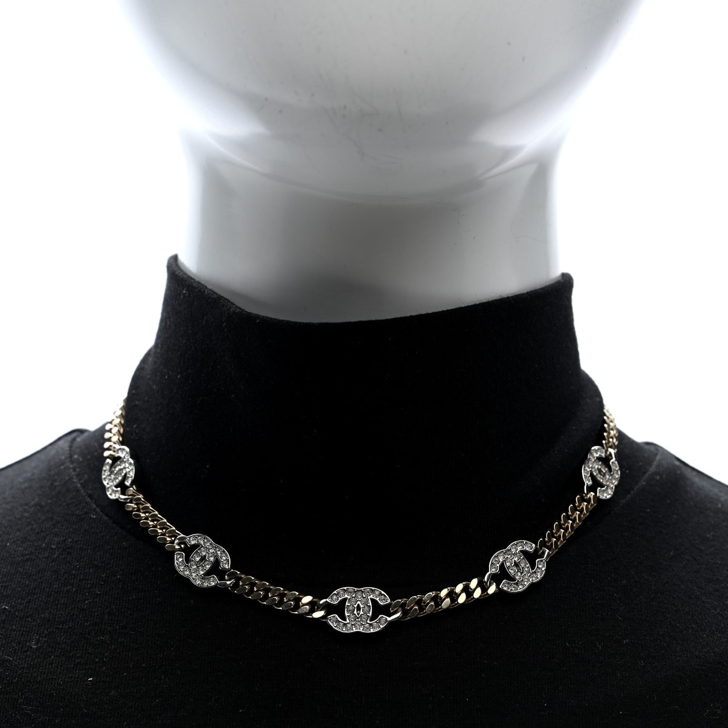 Crystal Chain CC Link Choker Gold Silver