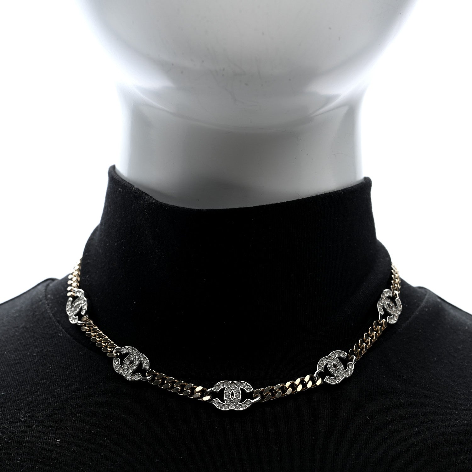 Chanel Crystal Chain CC Link Choker Gold Silver 2 of 4