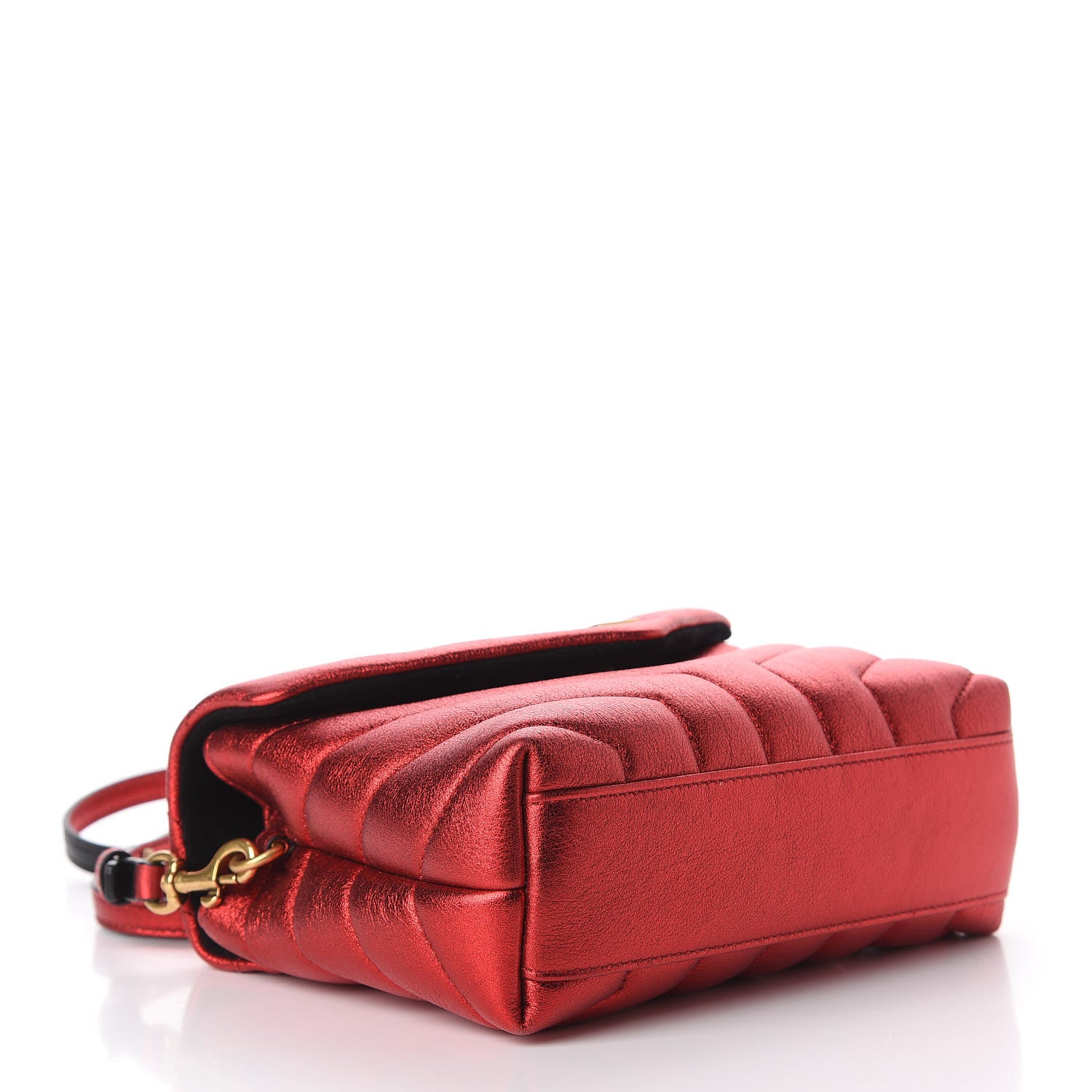 Saint Laurent Metallic Calfskin Matelasse Toy Loulou Monogram Chain Satchel Red 4 of 13