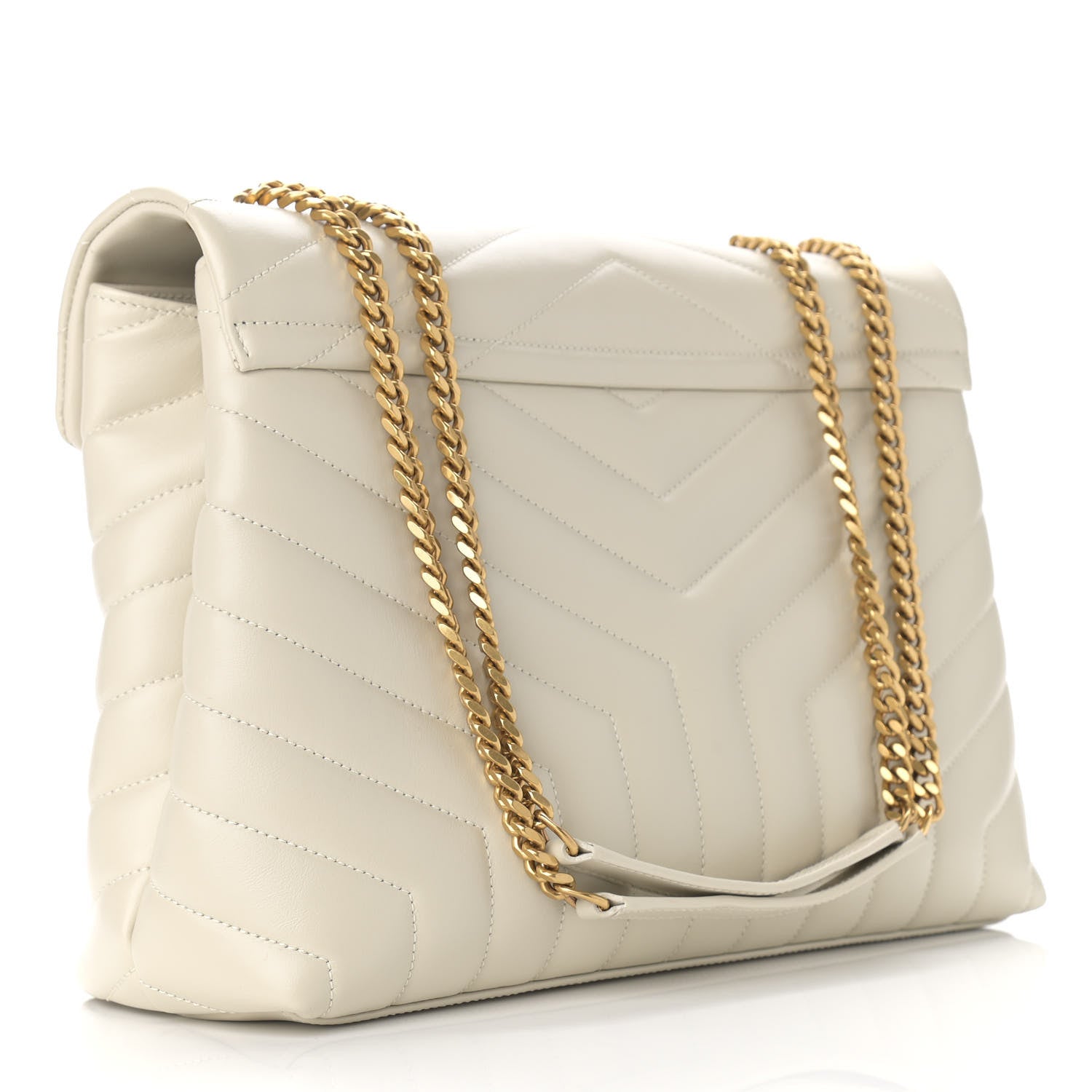 Saint Laurent Calfskin Y Quilted Monogram Medium Loulou Chain Satchel Crema Soft 3 of 12