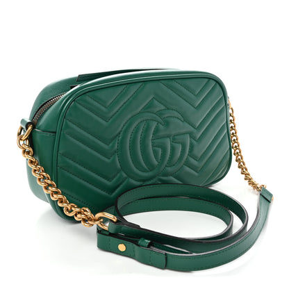 Gucci Calfskin Matelasse Small GG Marmont Chain Shoulder Bag Emerald Green 3 of 11