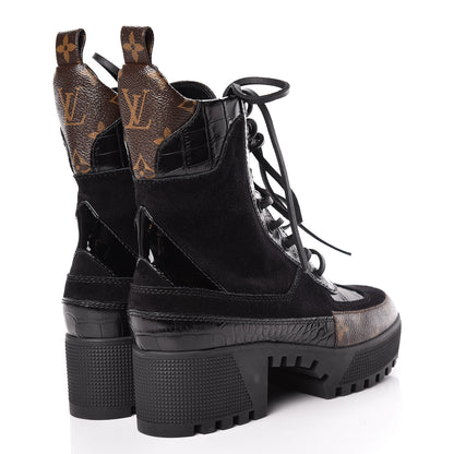 Louis Vuitton Suede Calfskin Monogram Laureate Platform Desert Boots 36 Black 4 of 9