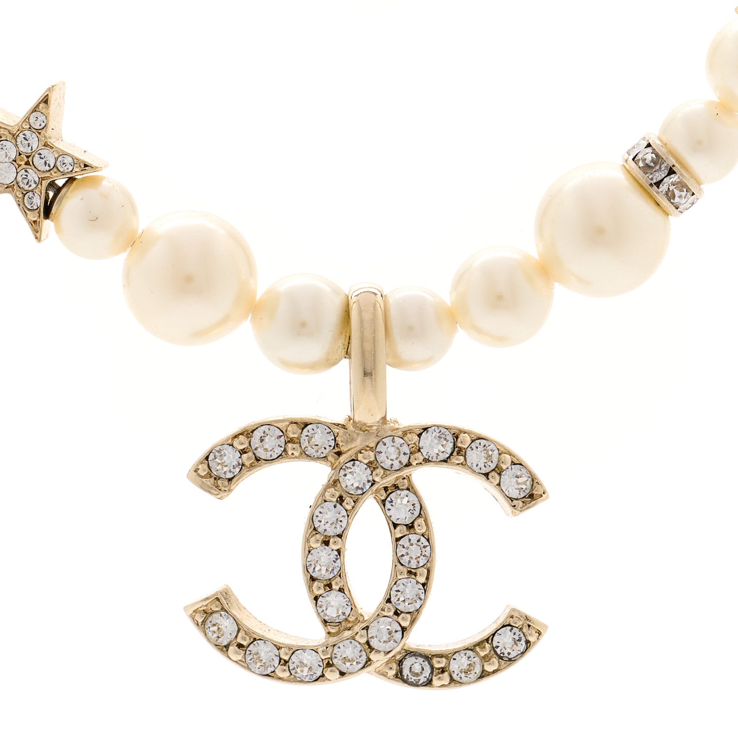 Chanel Pearl Crystal CC Star Choker Necklace Gold 4 of 6