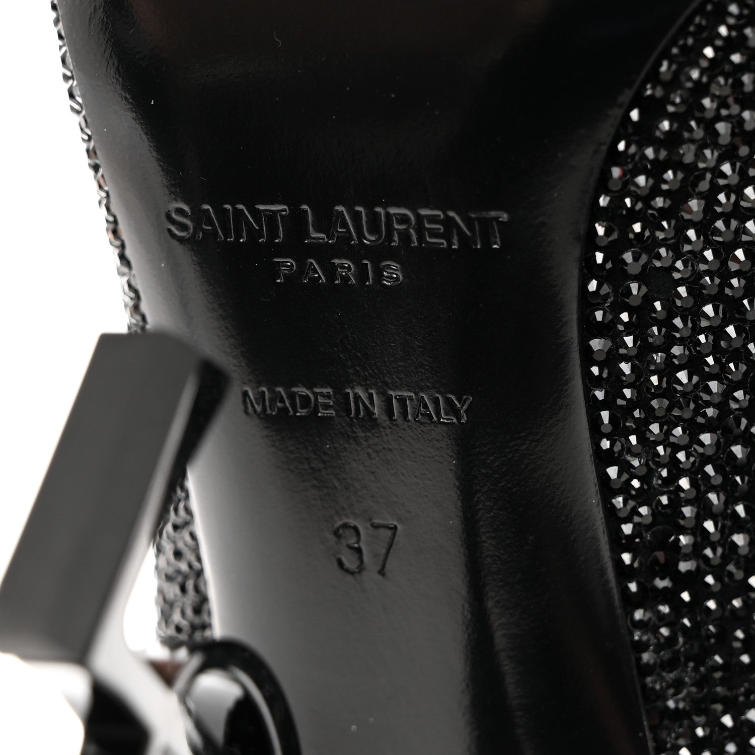 Saint Laurent Crystal Embellished Opyum Ankle Strap Sandals 37 Black 8 of 9