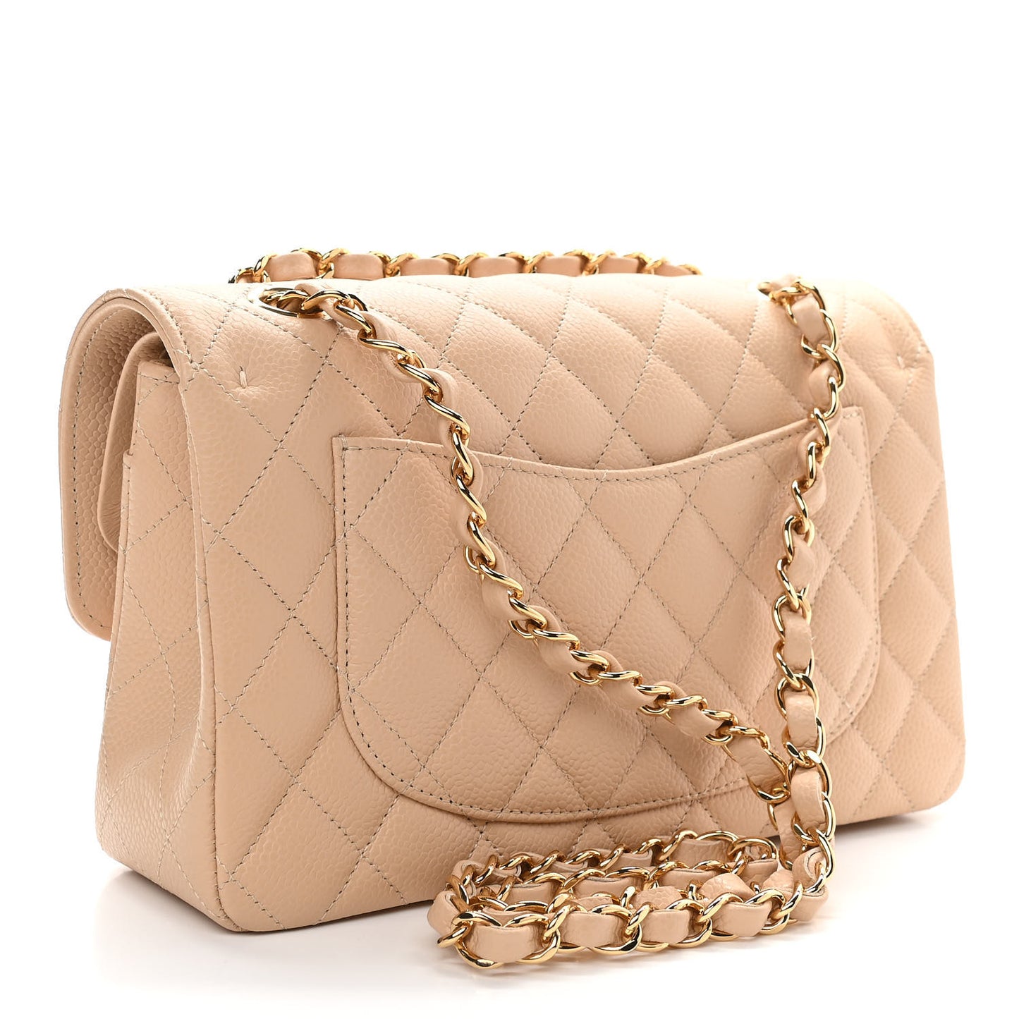 Caviar Quilted Small Double Flap Beige