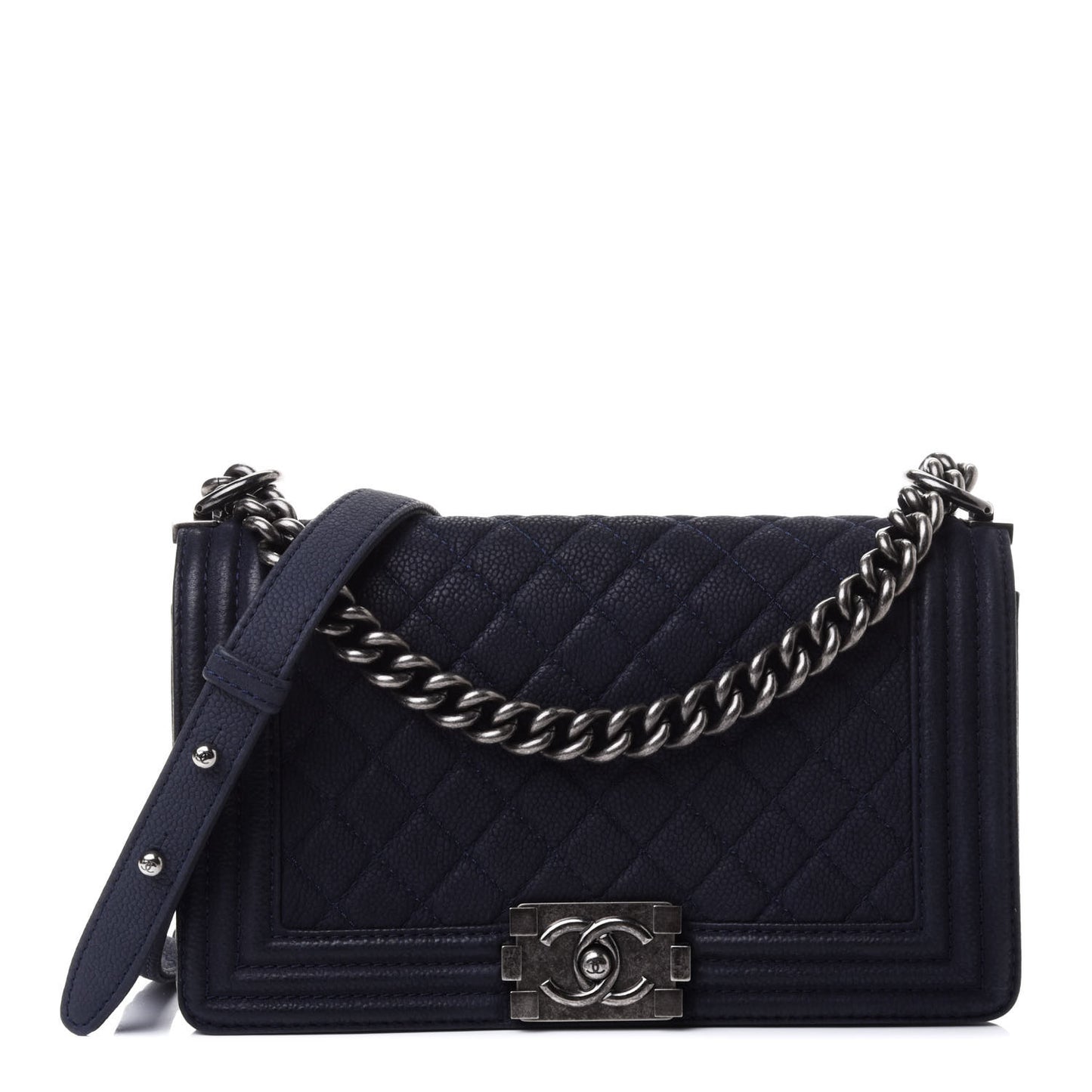 Iridescent Caviar Quilted Medium Boy Flap Dark Blue