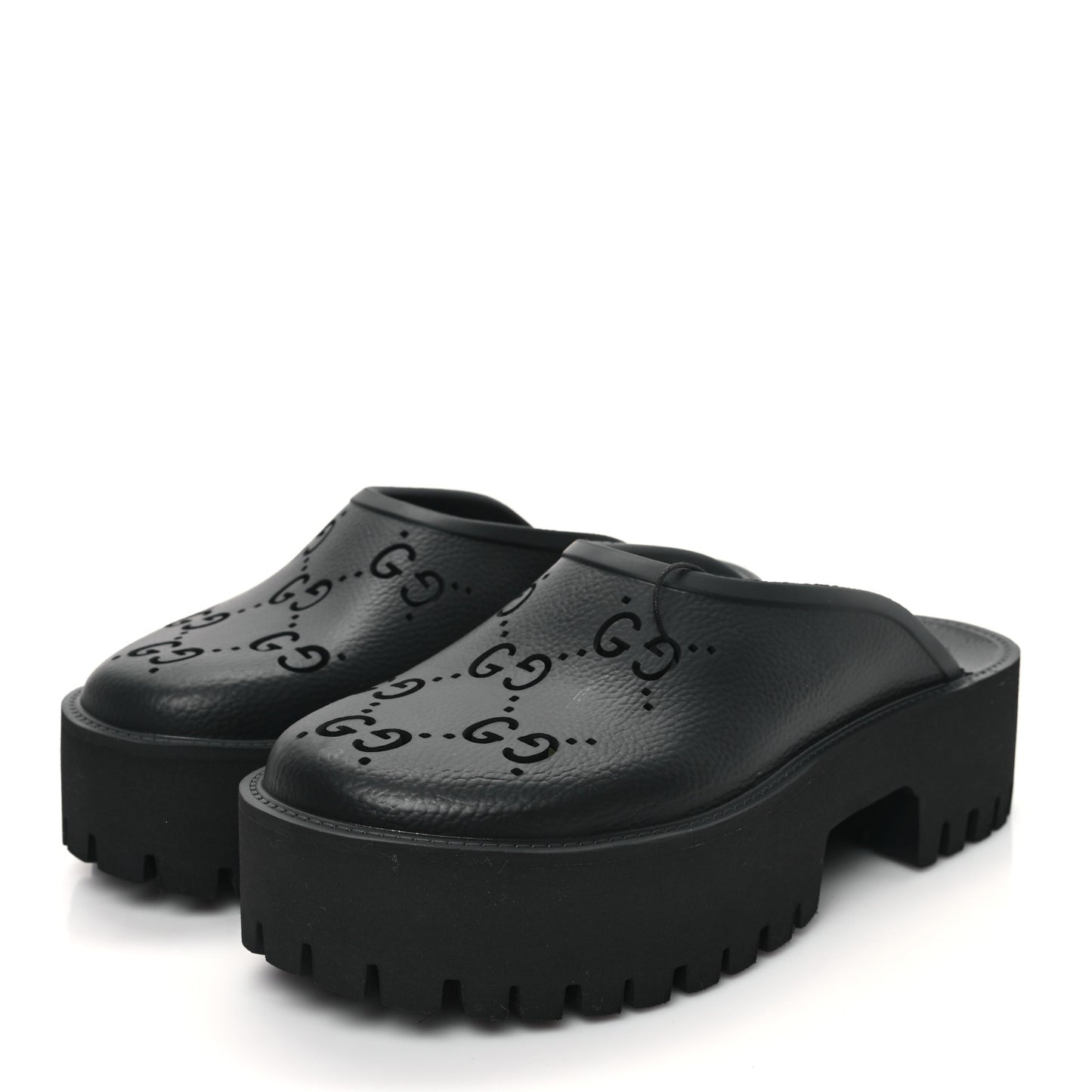 Rubber GG Monogram Perforated Elea Platform 55mm Lug Sole Sandals 39 Black