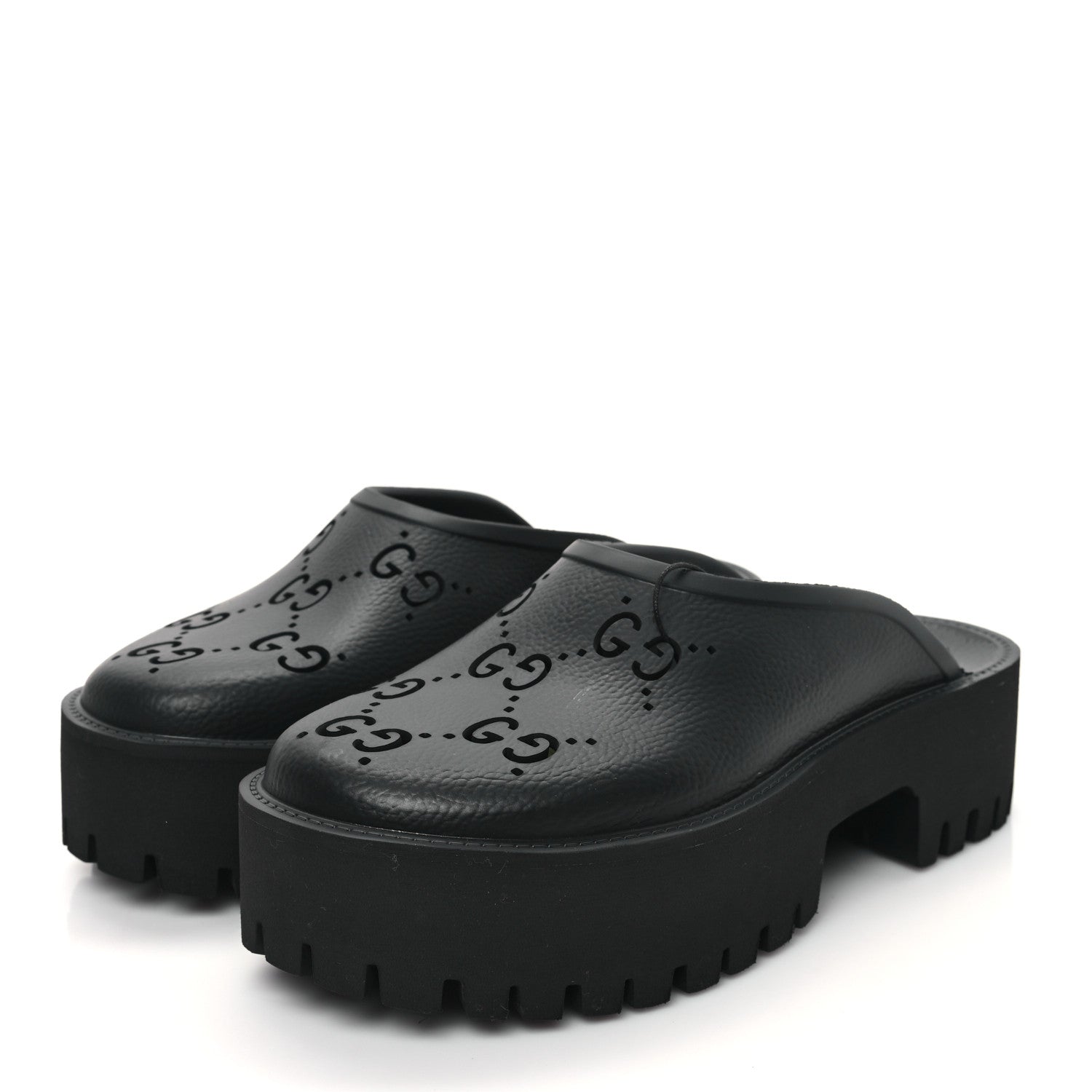 Gucci Rubber GG Monogram Perforated Elea Platform 55mm Lug Sole Sandals 39 Black 3 of 9