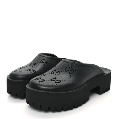 Gucci Rubber GG Monogram Perforated Elea Platform 55mm Lug Sole Sandals 39 Black 3 of 9