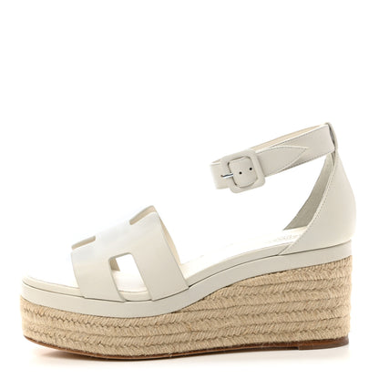 Hermes Goatskin Elda Espadrille Wedge Sandals 39 White 1 of 9